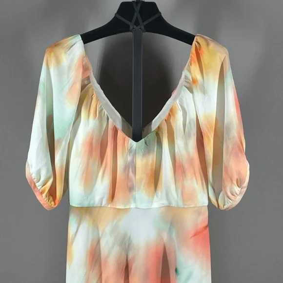 NEW Banana Republic Dress Womens 2 pink orange green water color maxi - Picture 2 of 11